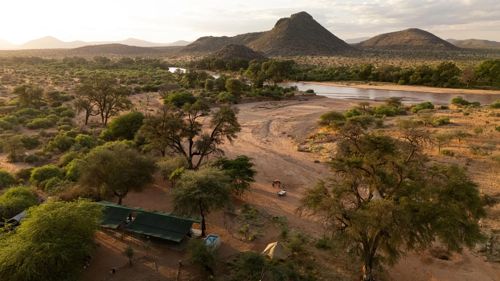 The camp in its valley, from the air