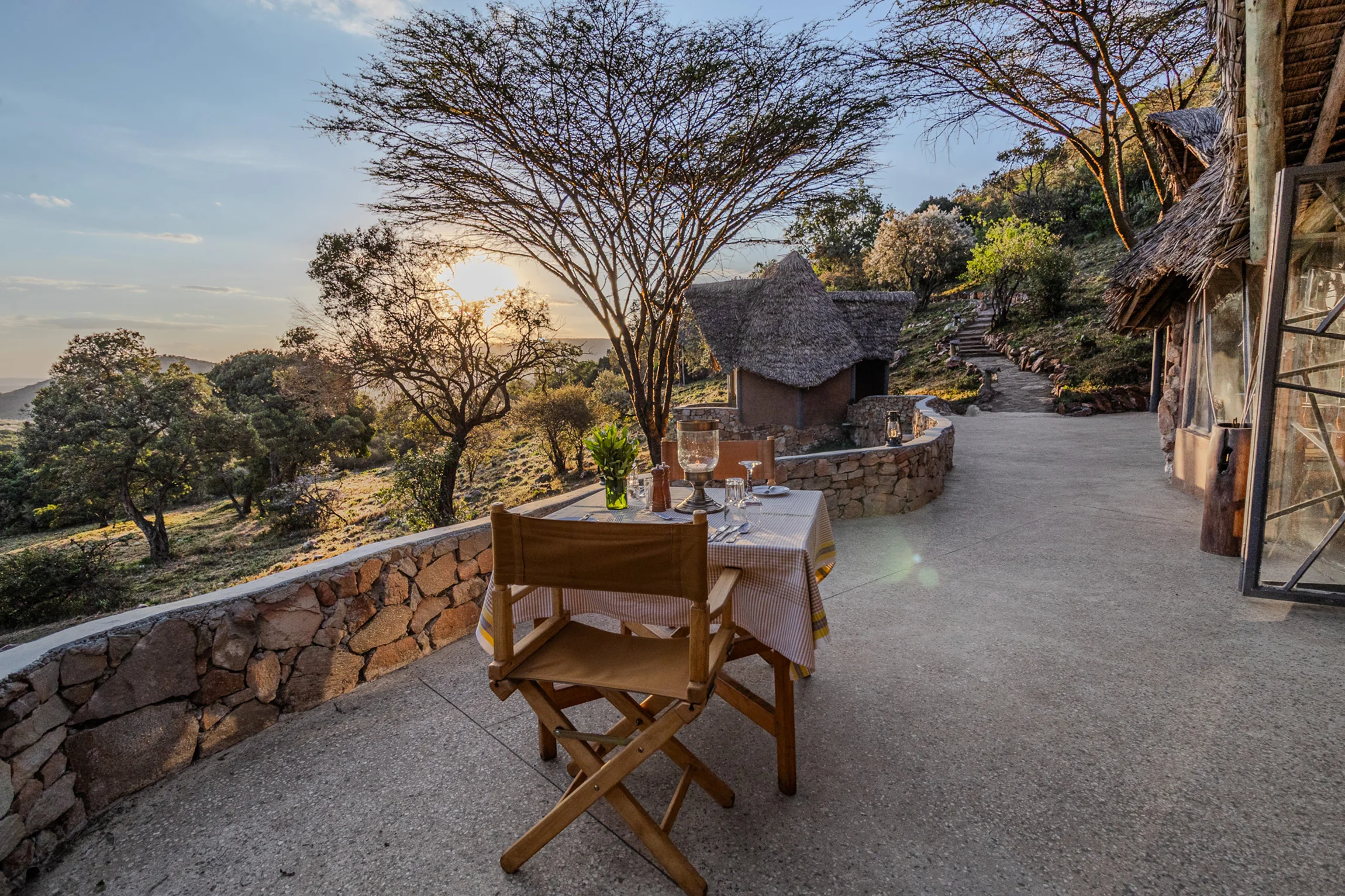 The terrace looking out to the hills