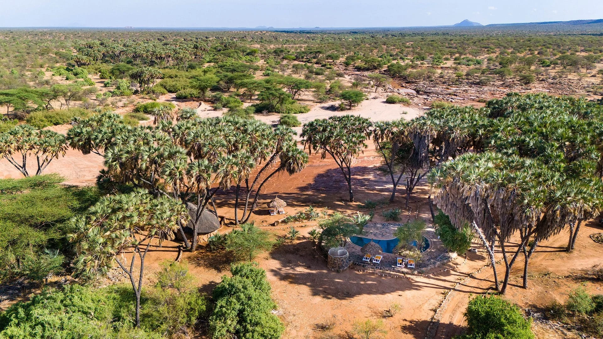 The camp in the riverine forest, from the air