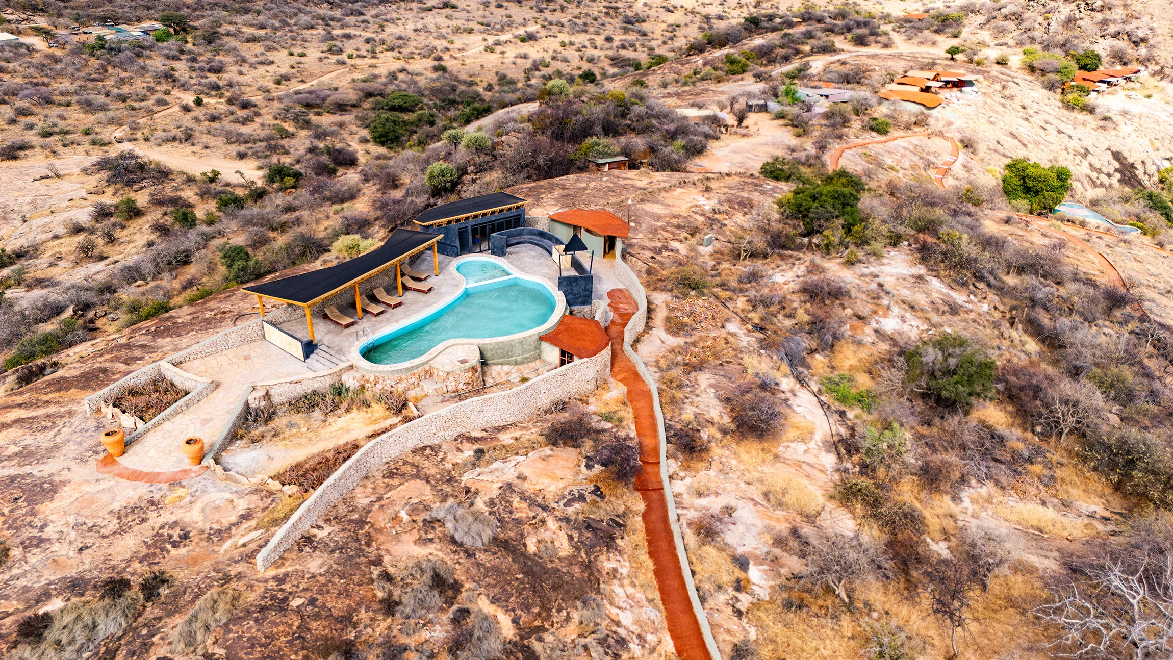 The pool area from the air