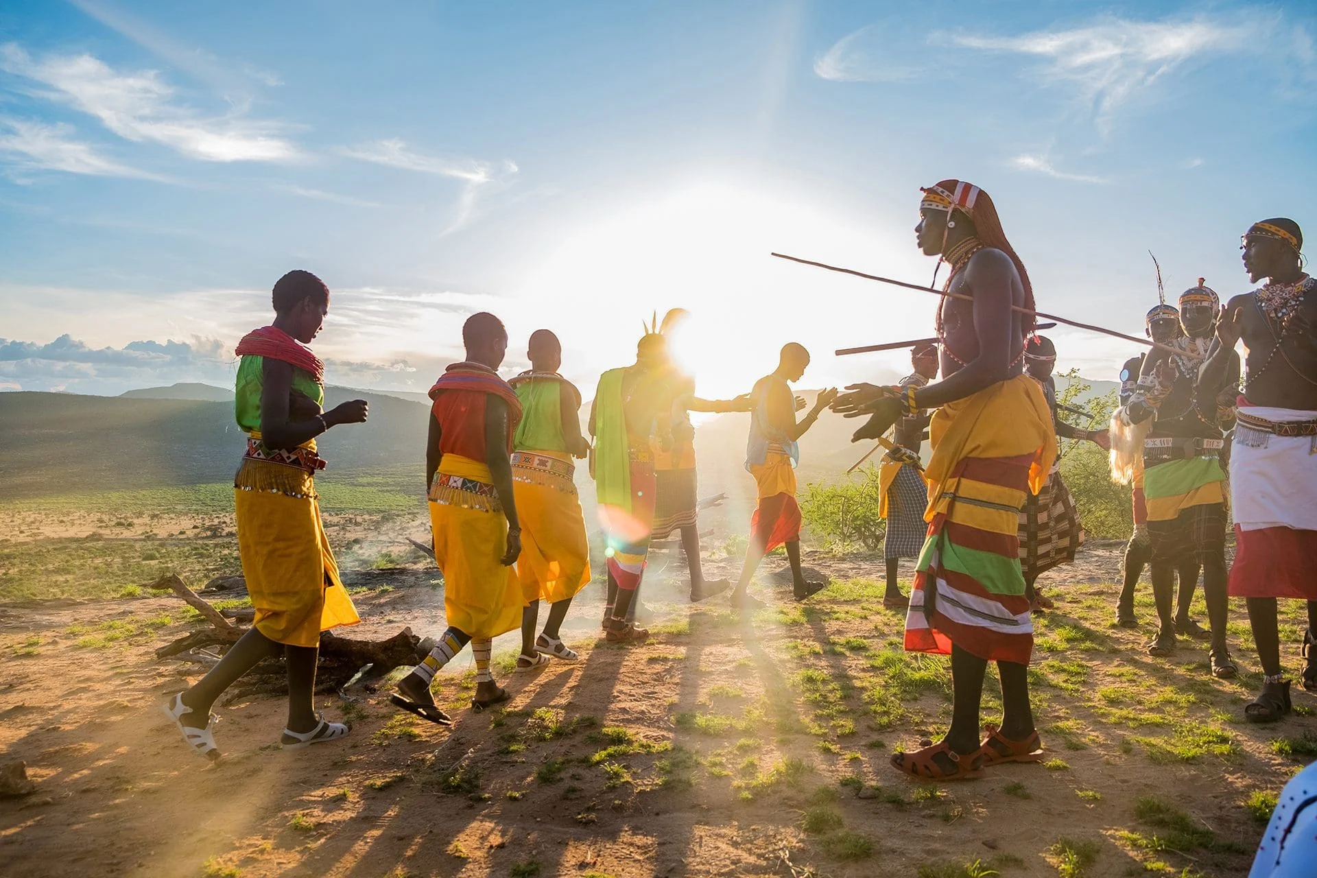 Samburu dancers at sunset