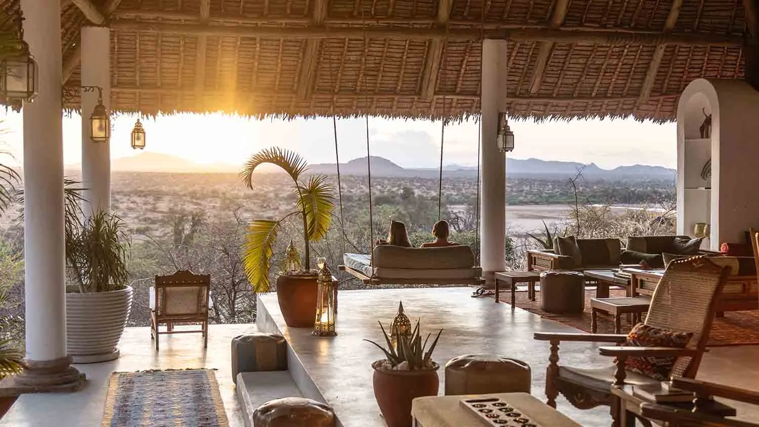 The lounge terrace at sunset