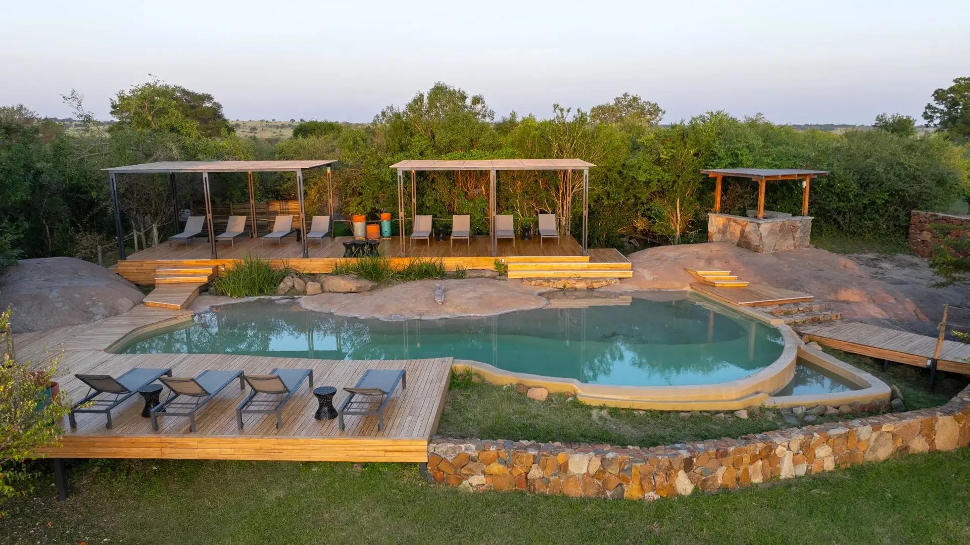 The pool and loungers seen from above