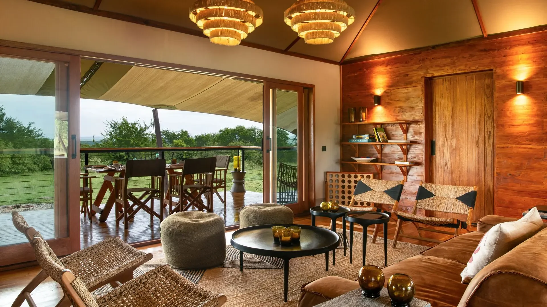 The lounge opening onto the deck and the plains