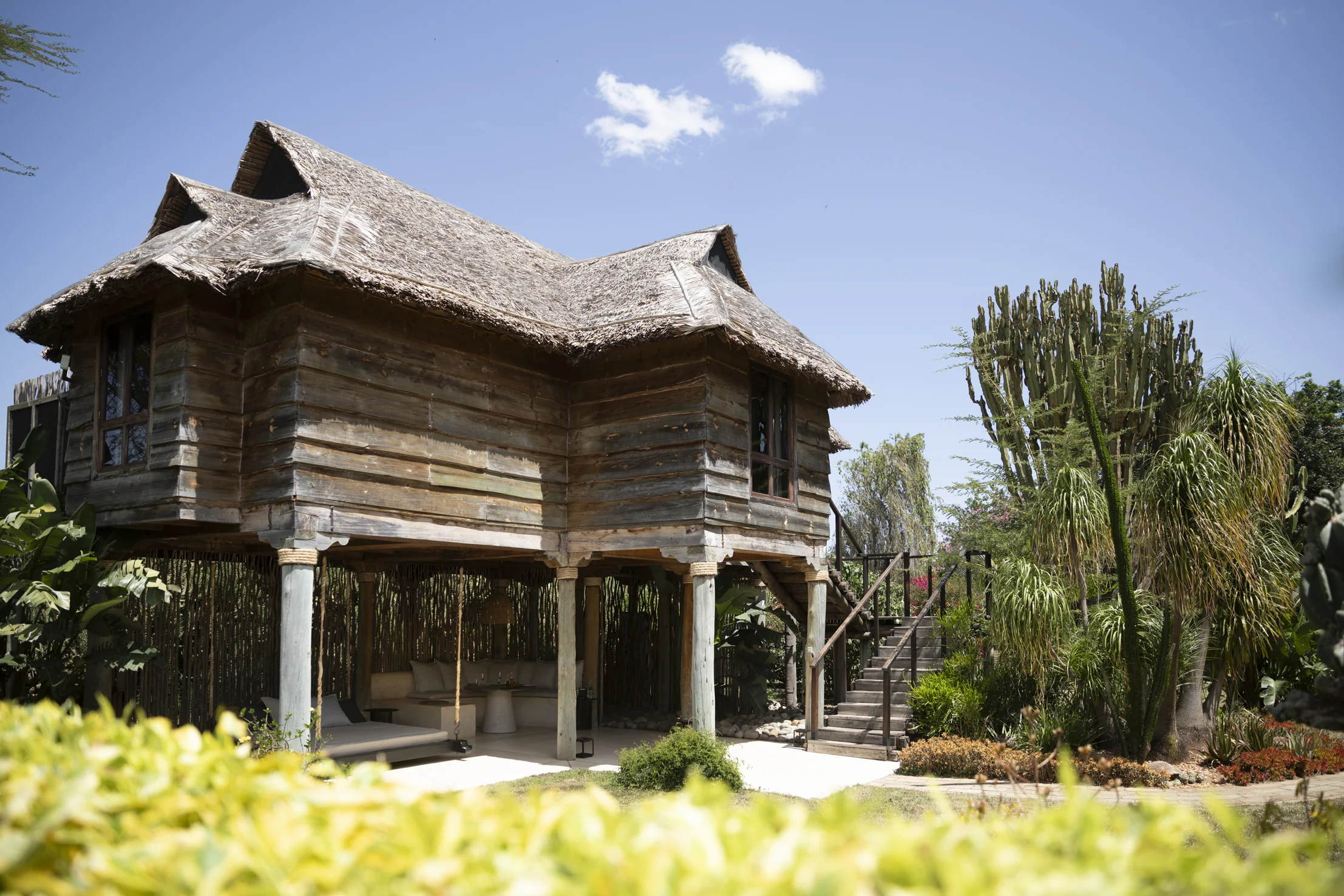 A thatched villa on stilts