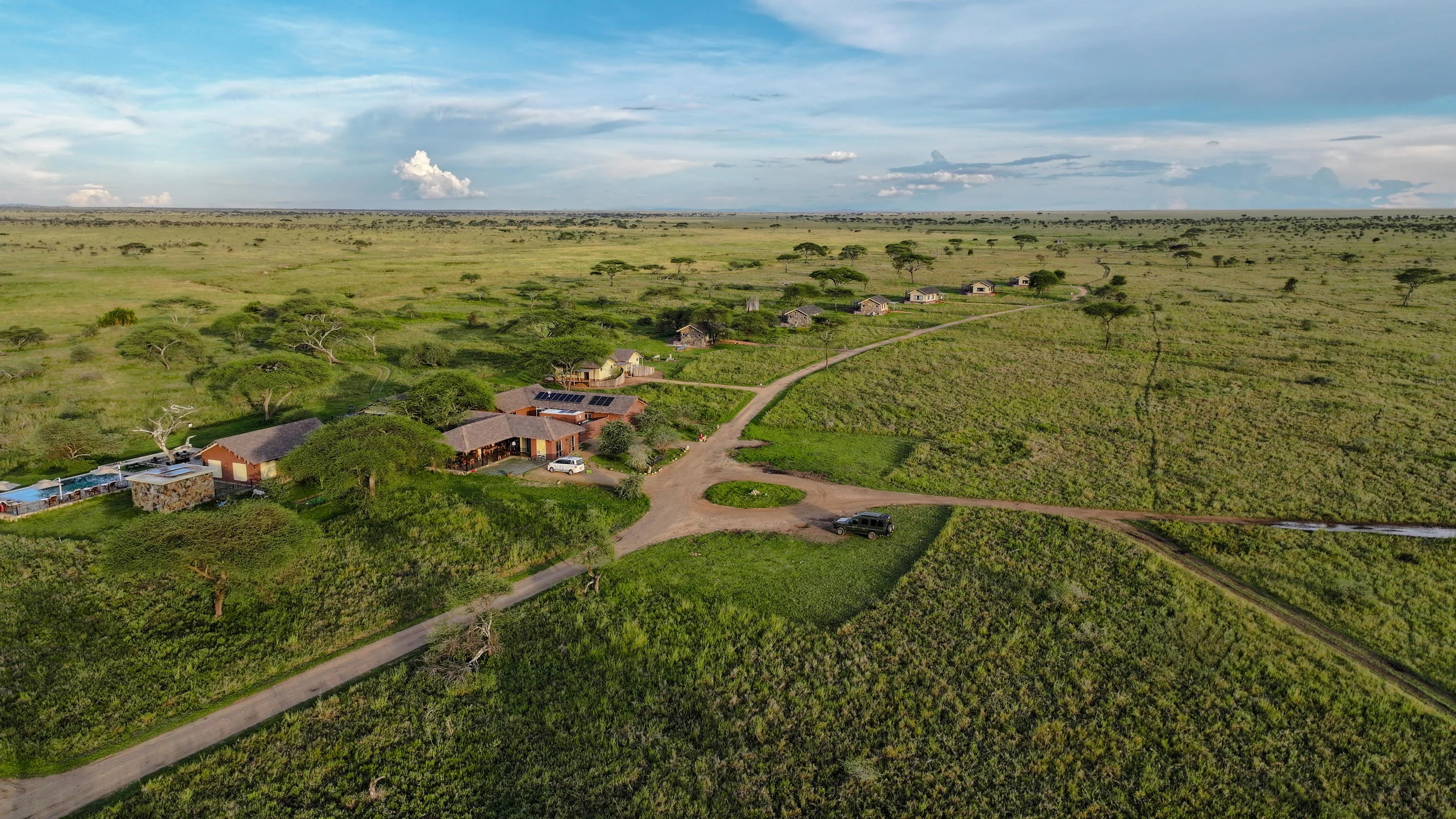 The camp on the green plains, from the air