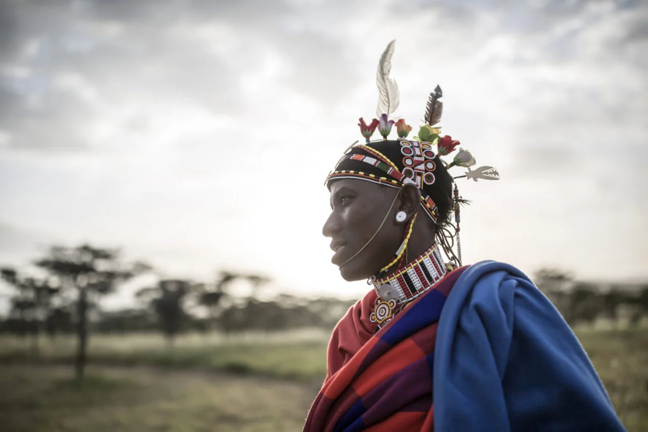 A Maasai guide in beaded headdress