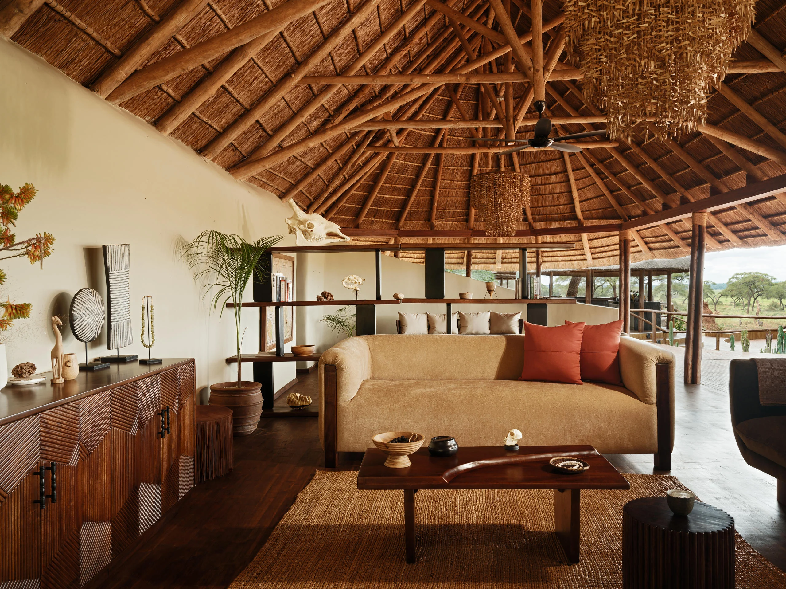The lounge under thatch with sofas