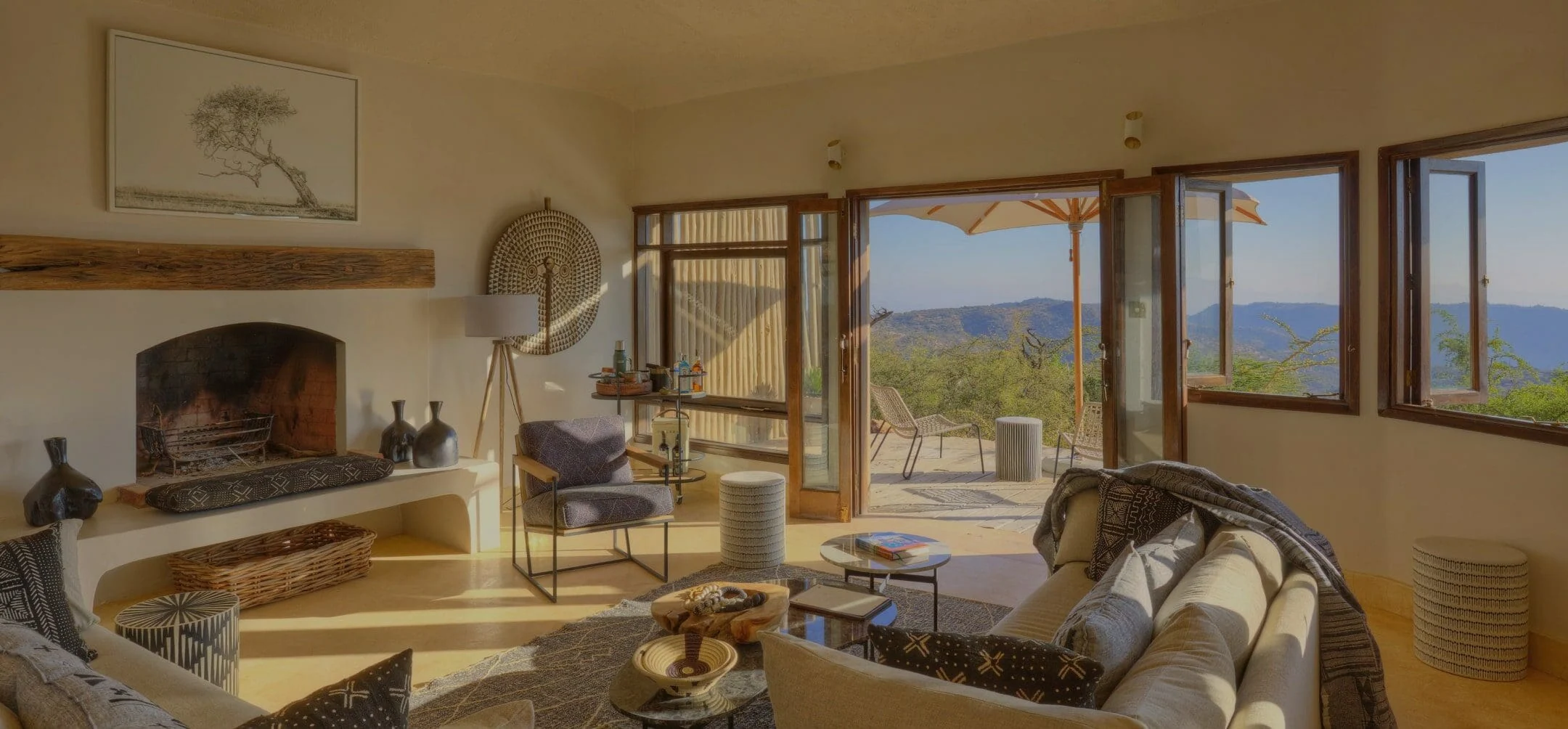 A sitting room looking out to the hills