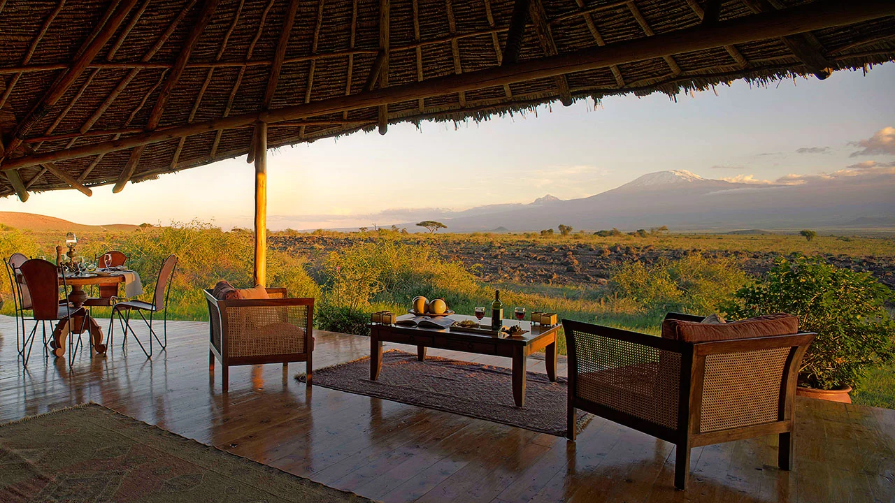 A tent veranda looking out to Kilimanjaro