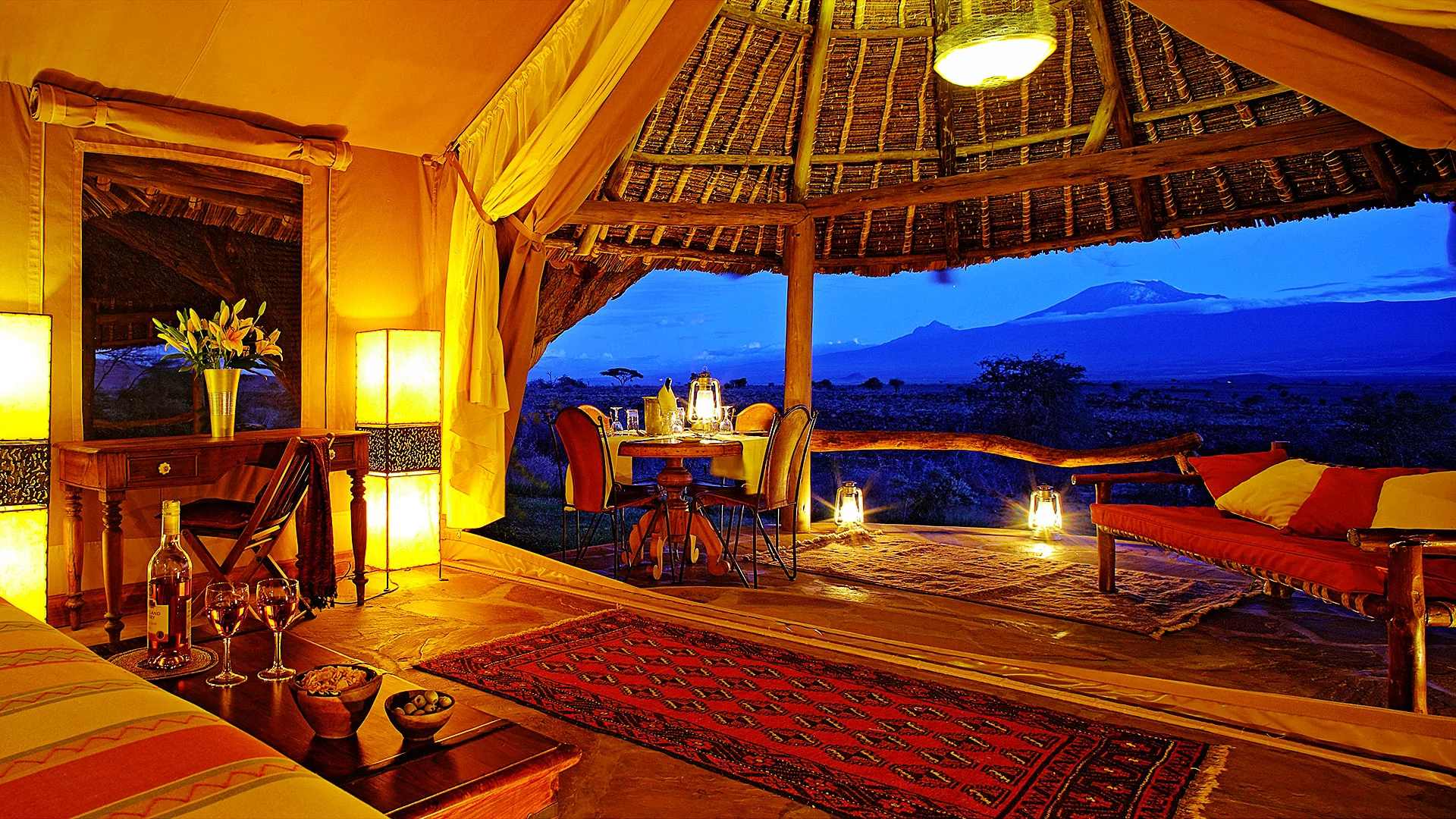 The main lounge at dusk