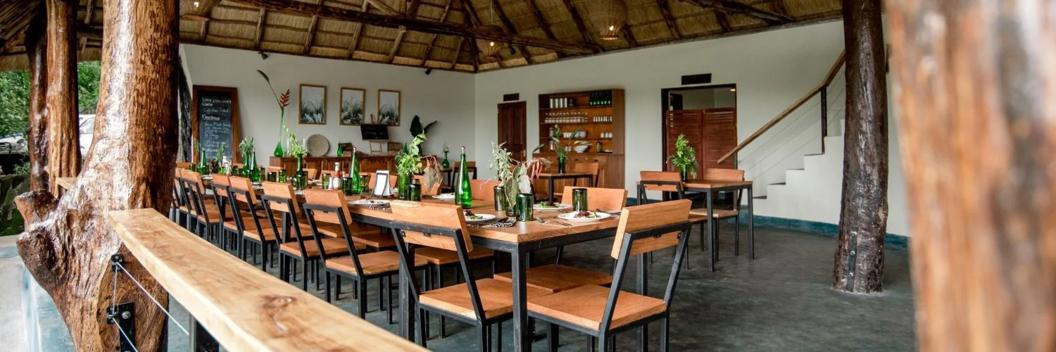 The dining room with timber tables