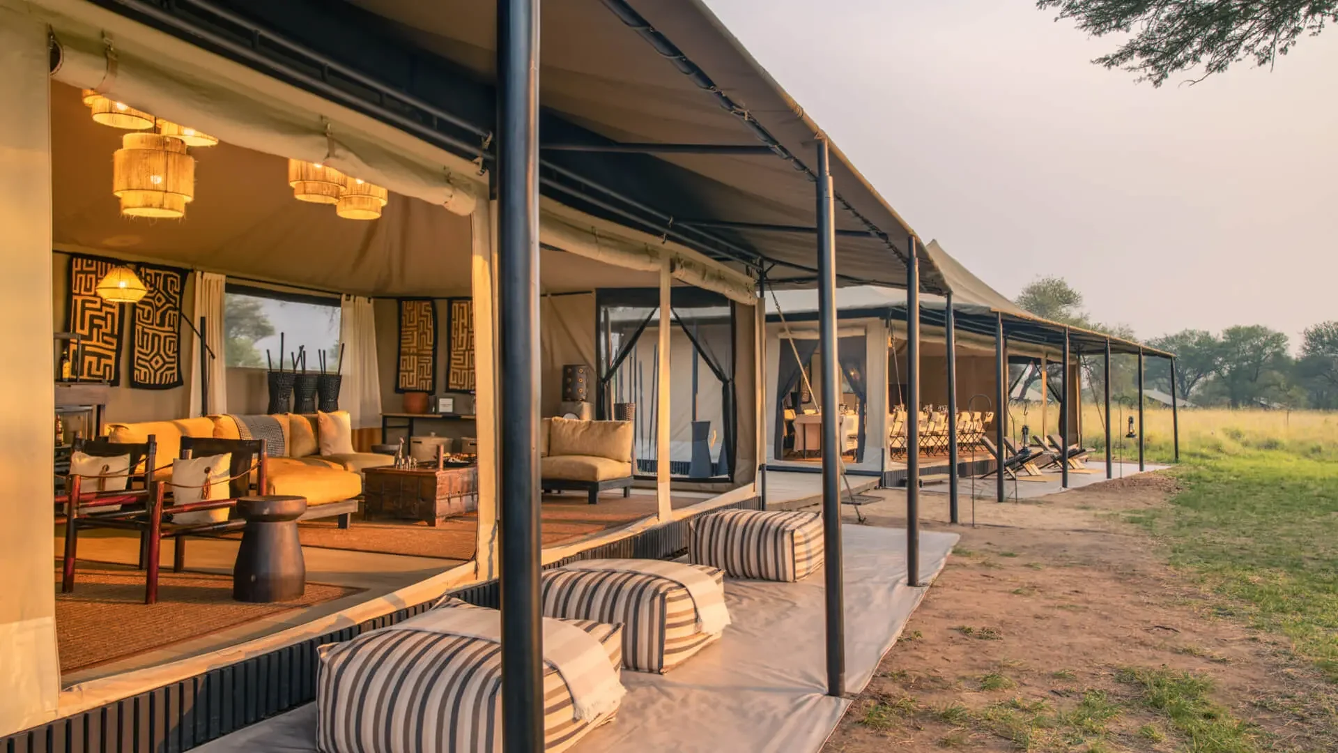 The main tent's veranda with chairs along its length