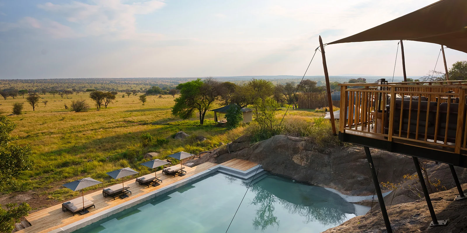 The pool deck looking over the plains