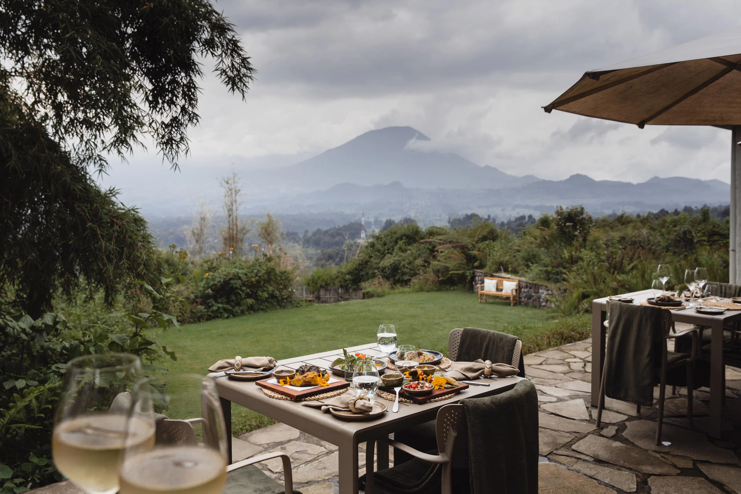 Lunch laid on the terrace with the volcanoes beyond
